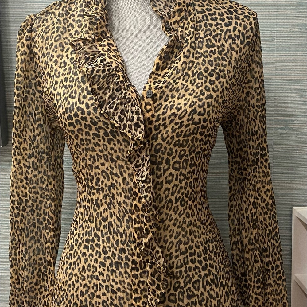 J. Crew Sheer Animal Print Ruffled Top